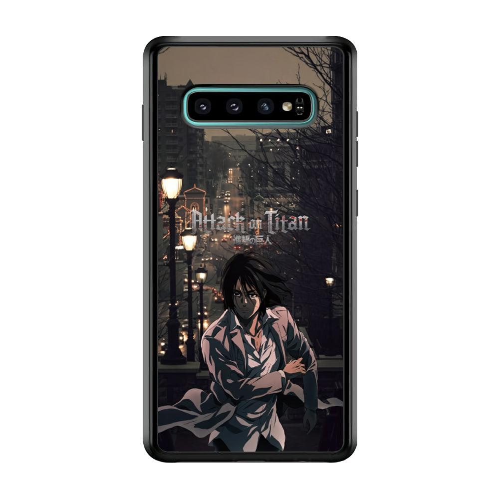 Attack on Titan Walked Home Samsung Galaxy S10 Case-Rubber Black (2D Case)-Oxvistore