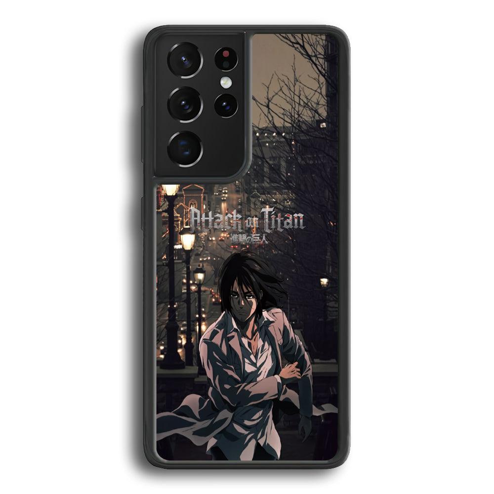 Attack on Titan Walked Home Samsung Galaxy S21 Ultra Case-Rubber Black (2D Case)-Oxvistore