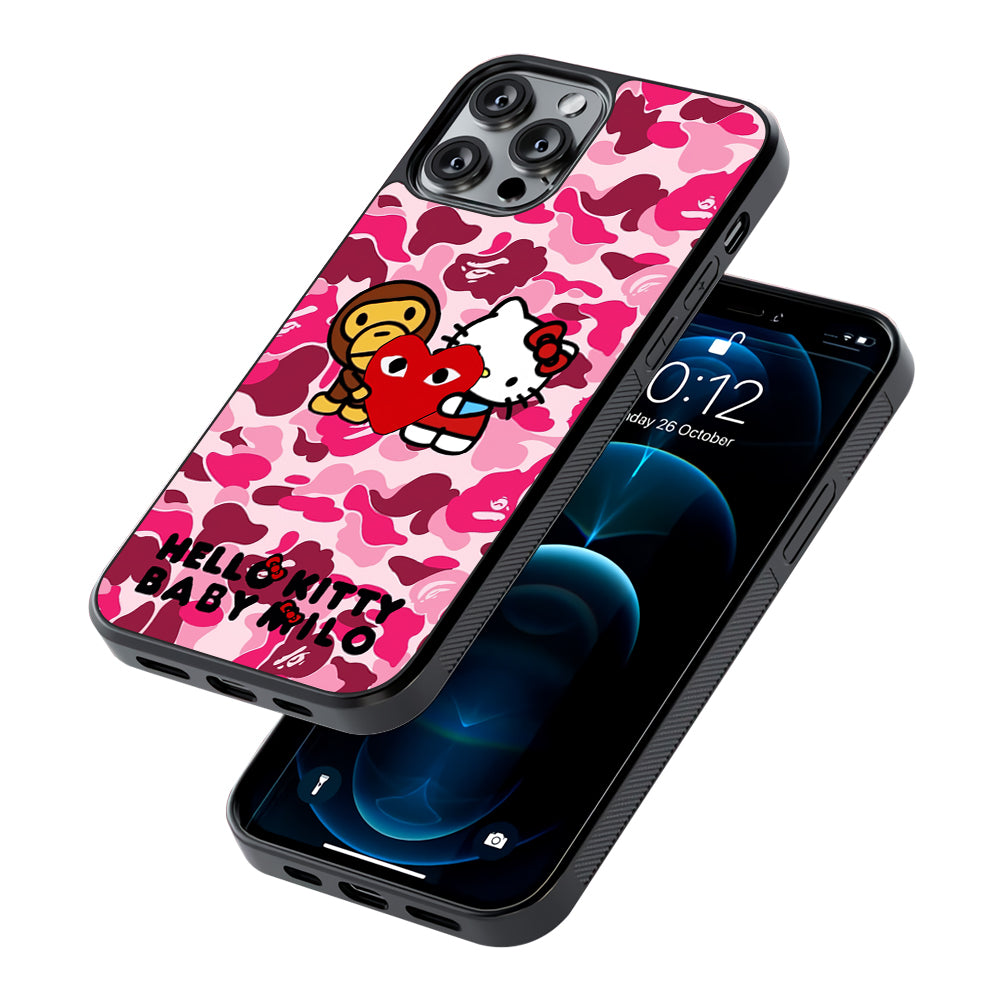 Bape Baby Milo X Hello Kitty 2D Rubber Phone Case-Oxvistore