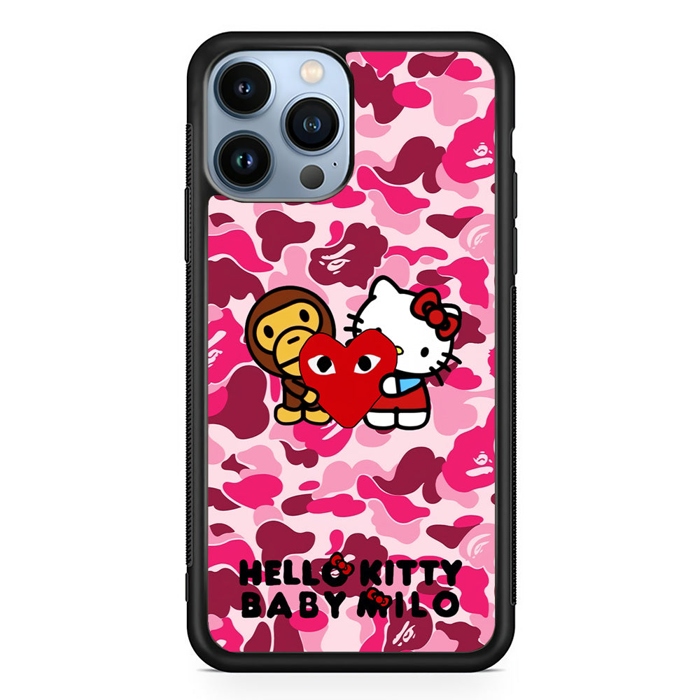 Bape Baby Milo X Hello Kitty iPhone 13 Pro Max Case-Rubber Black (2D Case)-Oxvistore