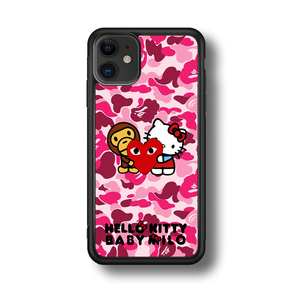Bape Baby Milo X Hello Kitty iPhone 11 Case-Rubber Black (2D Case)-Oxvistore