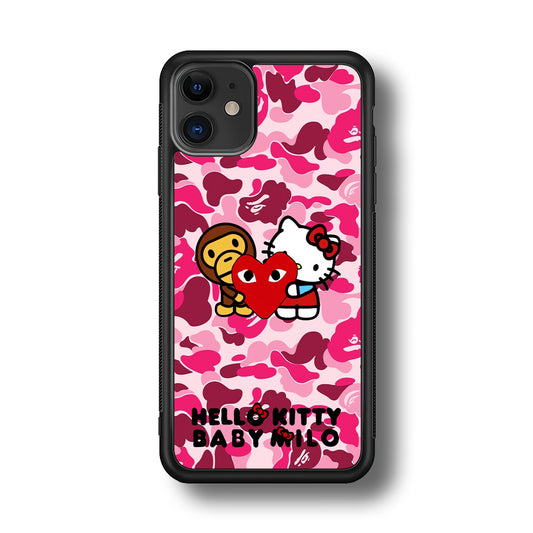 Bape Baby Milo X Hello Kitty iPhone 11 Case-Rubber Black (2D Case)-Oxvistore