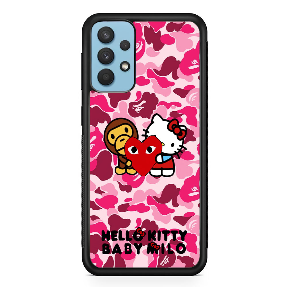 Bape Baby Milo X Hello Kitty Samsung Galaxy A32 Case-Rubber Black (2D Case)-Oxvistore