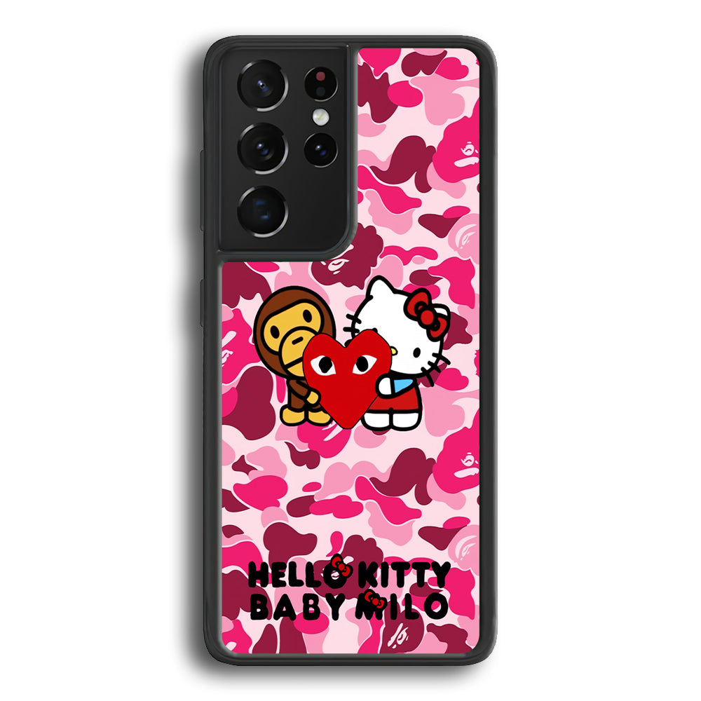 Bape Baby Milo X Hello Kitty Samsung Galaxy S21 Ultra Case-Rubber Black (2D Case)-Oxvistore