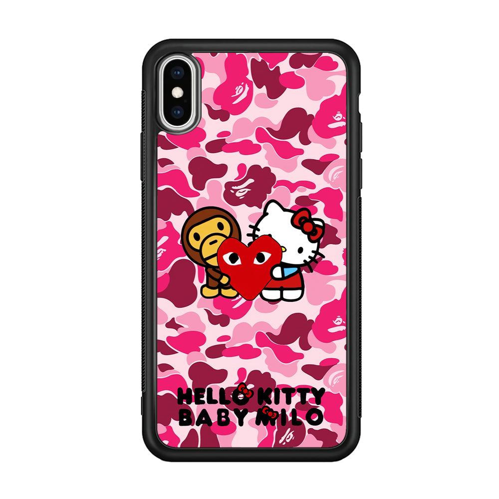 Bape Baby Milo X Hello Kitty iPhone Xs Max Case-Rubber Black (2D Case)-Oxvistore