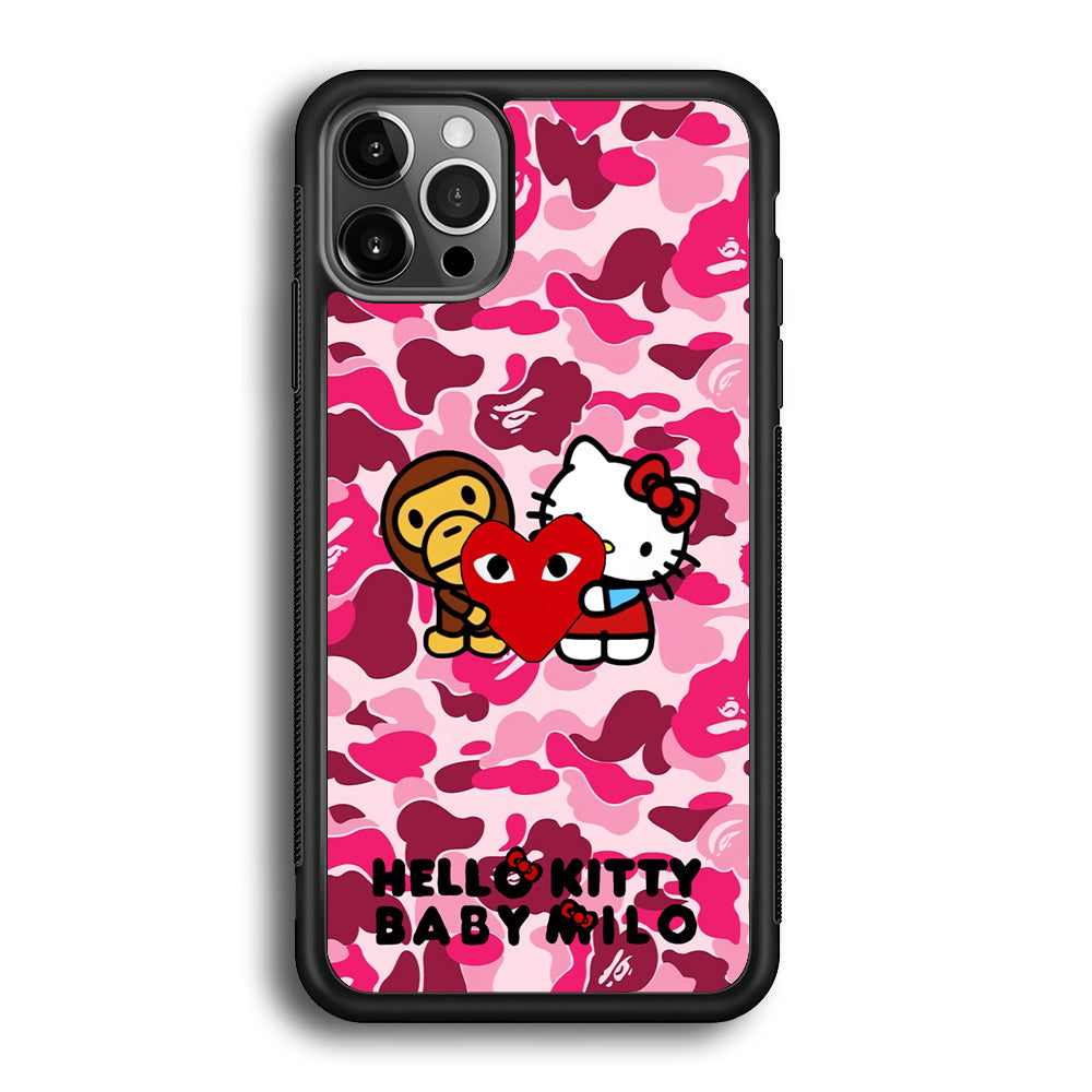 Bape Baby Milo X Hello Kitty iPhone 12 Pro Max Case-Rubber Black (2D Case)-Oxvistore
