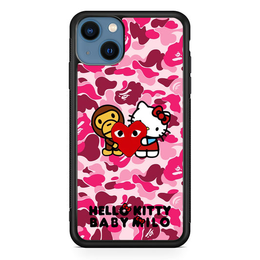 Bape Baby Milo X Hello Kitty iPhone 13 Case-Rubber Black (2D Case)-Oxvistore