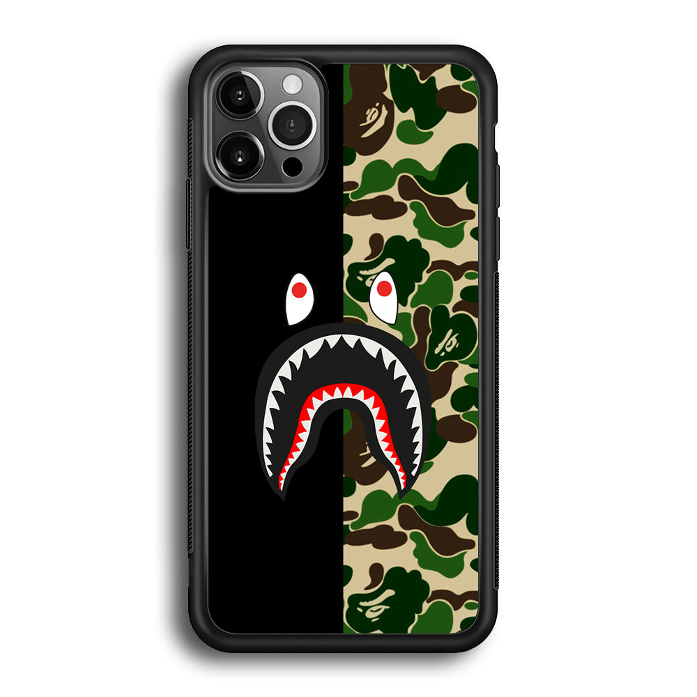 Bape Black Green Camo iPhone 12 Pro Max Case-Rubber Black (2D Case)-Oxvistore