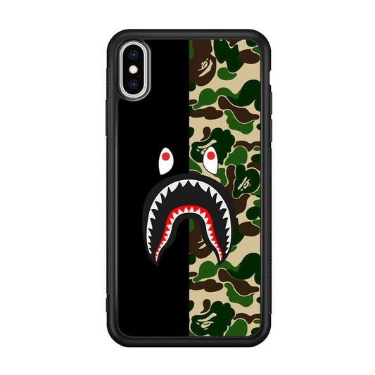 Bape Black Green Camo iPhone X Case-Rubber White (2D Case)-Oxvistore