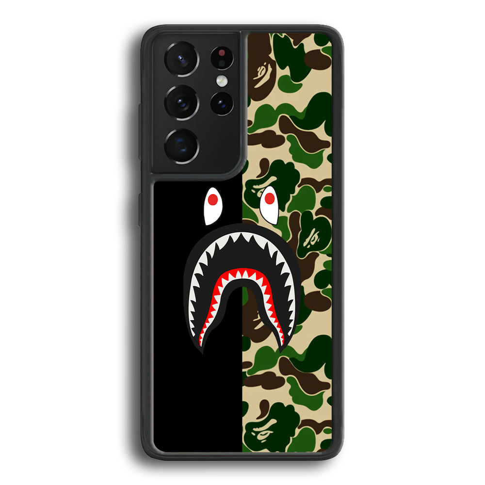 Bape Black Green Camo Samsung Galaxy S23 Ultra Case-Rubber Black (2D Case)-Oxvistore