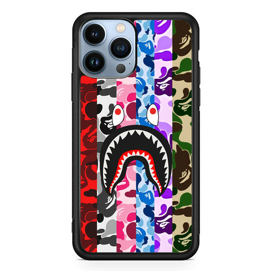 Bape Colorfull Camo iPhone 15 Pro Case-Rubber Black (2D Case)-Oxvistore