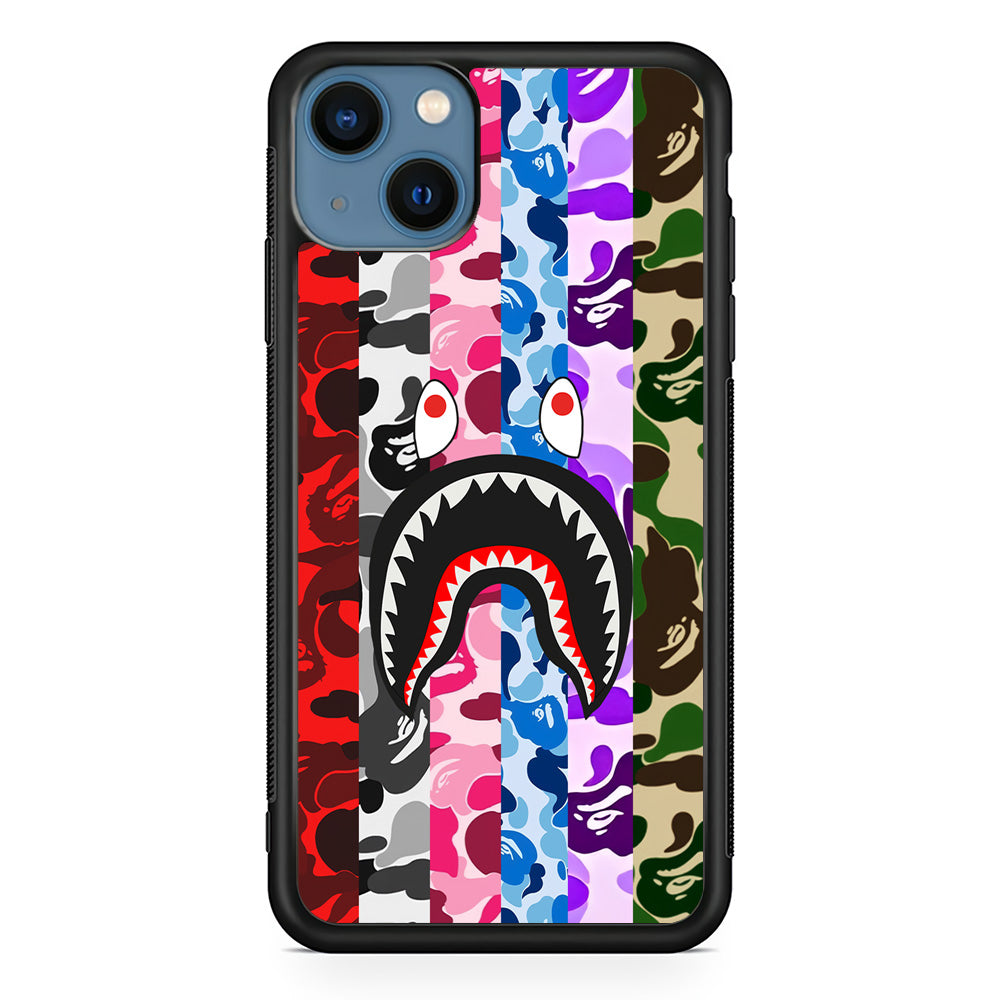 Bape Colorfull Camo iPhone 13 Case-Rubber Black (2D Case)-Oxvistore
