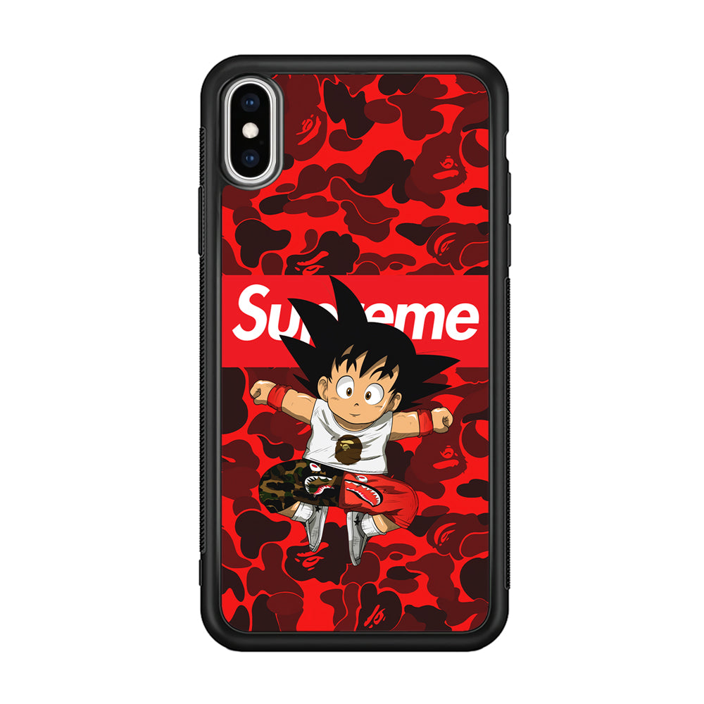 Bape Goku Red Camo Supreme iPhone X Case-Rubber White (2D Case)-Oxvistore