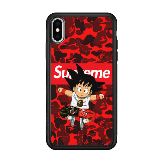 Bape Goku Red Camo Supreme iPhone X Case-Rubber White (2D Case)-Oxvistore