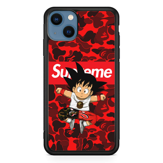 Bape Goku Red Camo Supreme iPhone 14 Case-Rubber White (2D Case)-Oxvistore