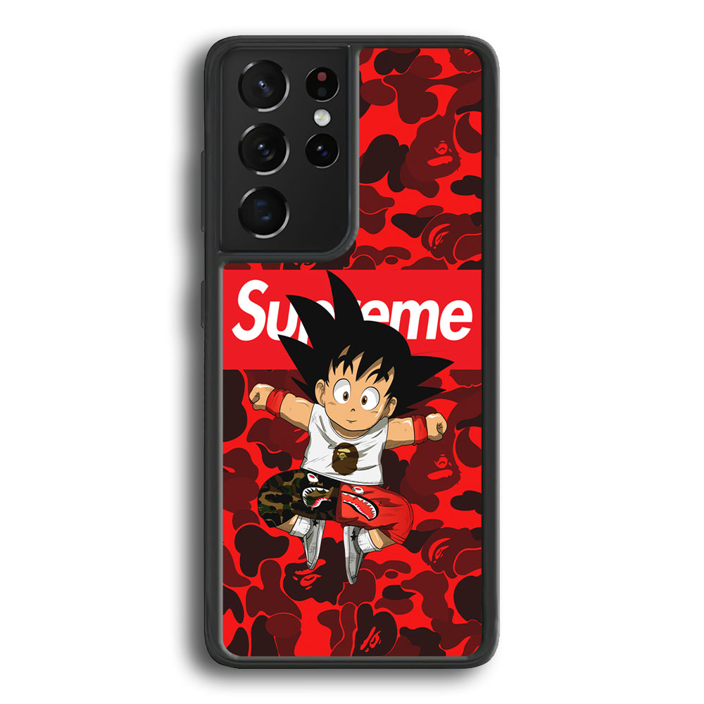 Bape Goku Red Camo Supreme Samsung Galaxy S21 Ultra Case-Rubber Black (2D Case)-Oxvistore