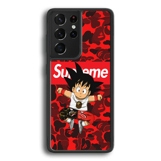 Bape Goku Red Camo Supreme Samsung Galaxy S21 Ultra Case-Rubber Black (2D Case)-Oxvistore