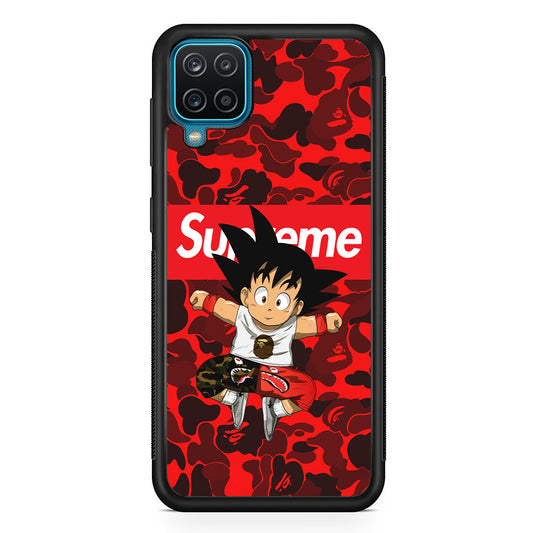 Bape Goku Red Camo Supreme Samsung Galaxy A12 Case-Rubber Black (2D Case)-Oxvistore