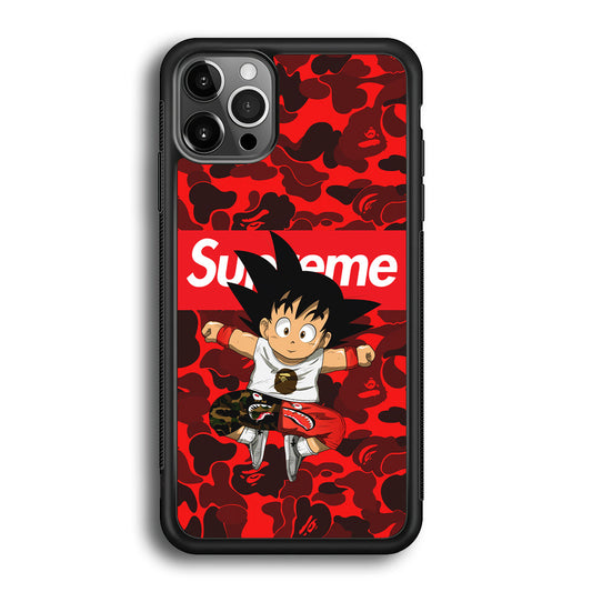Bape Goku Red Camo Supreme iPhone 12 Pro Max Case-Rubber Black (2D Case)-Oxvistore