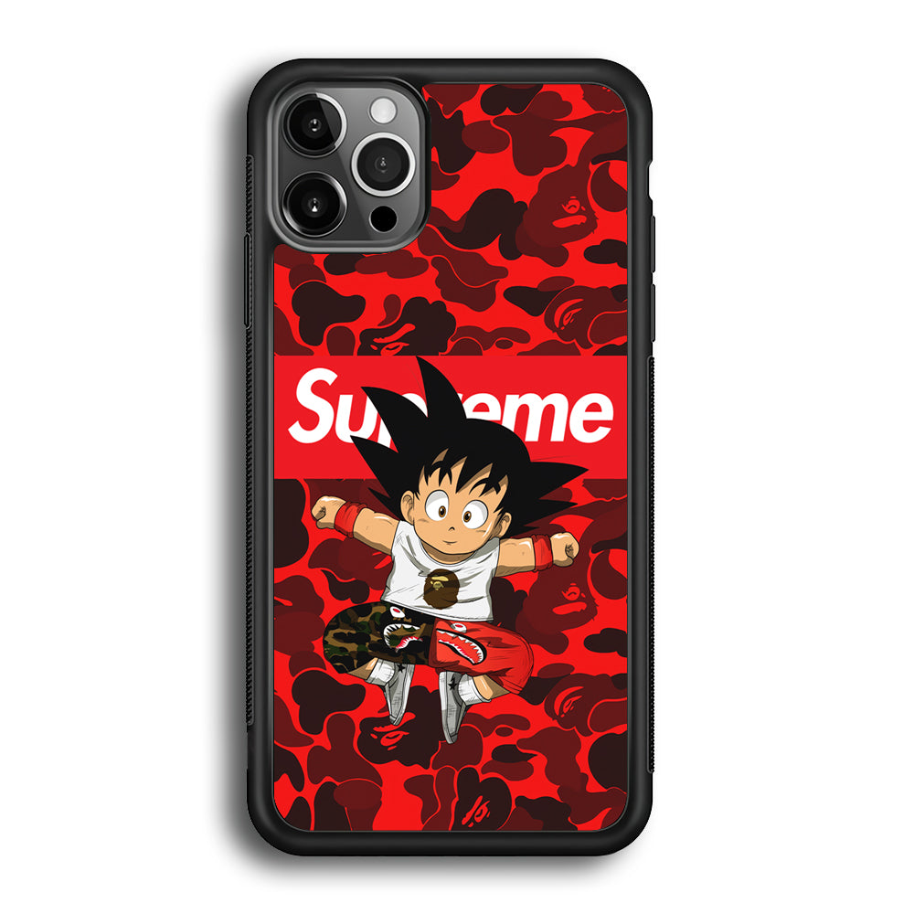 Bape Goku Red Camo Supreme iPhone 12 Pro Case-Rubber Black (2D Case)-Oxvistore