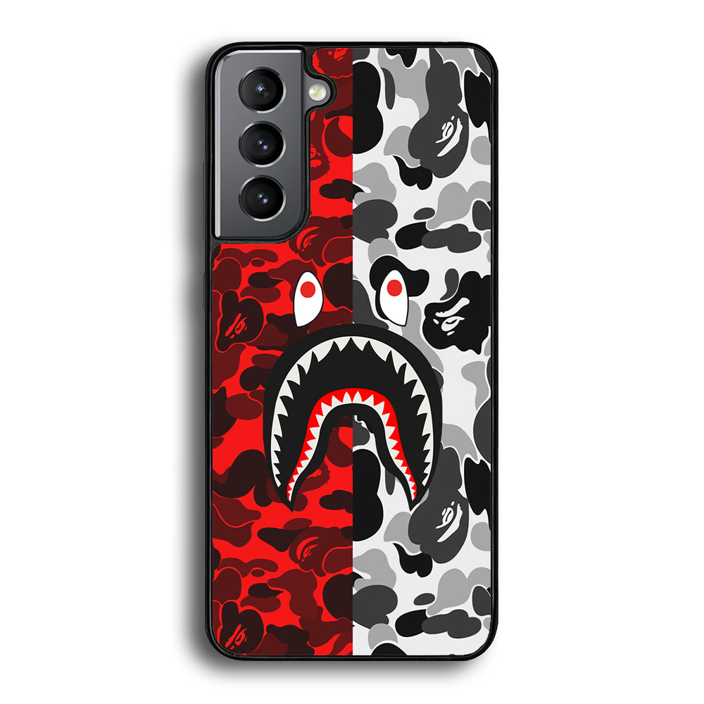 Bape Red Black Camo Samsung Galaxy S22 Case-Rubber Black (2D Case)-Oxvistore