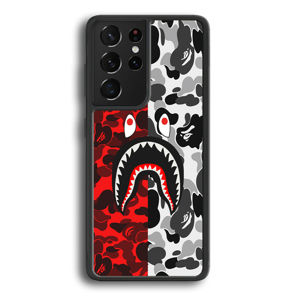Bape Red Black Camo Samsung Galaxy S23 Ultra Case-Rubber Black (2D Case)-Oxvistore