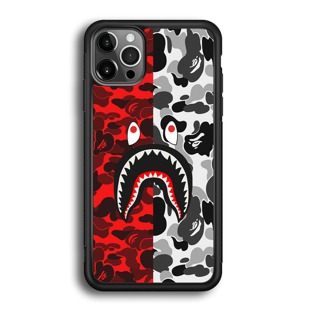 Bape Red Black Camo iPhone 12 Pro Case-Rubber Black (2D Case)-Oxvistore