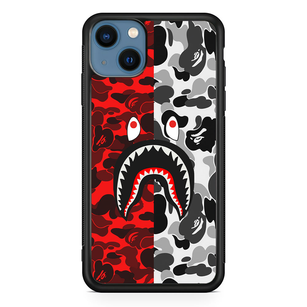 Bape Red Black Camo iPhone 13 Case-Rubber Black (2D Case)-Oxvistore