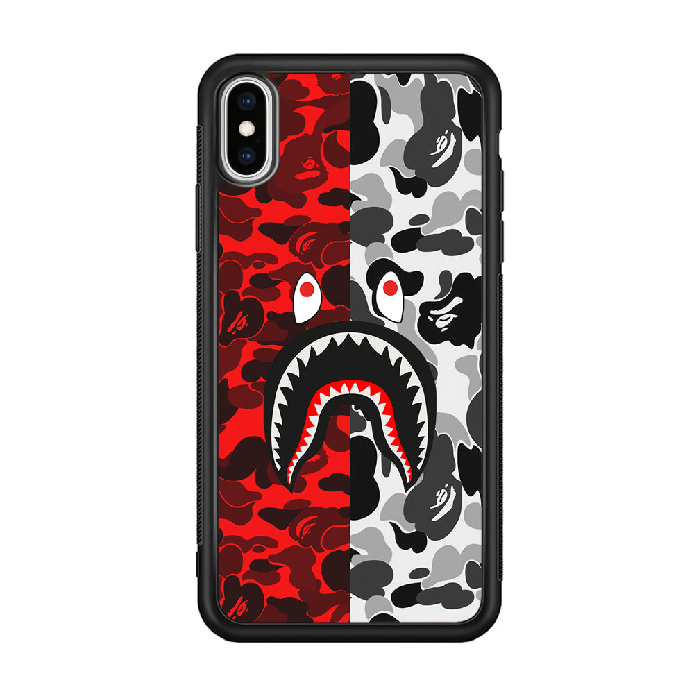 Bape Red Black Camo iPhone X Case-Rubber Black (2D Case)-Oxvistore