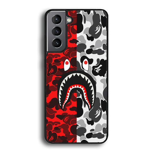 Bape Red Black Camo Samsung Galaxy S21 Case-Rubber Black (2D Case)-Oxvistore