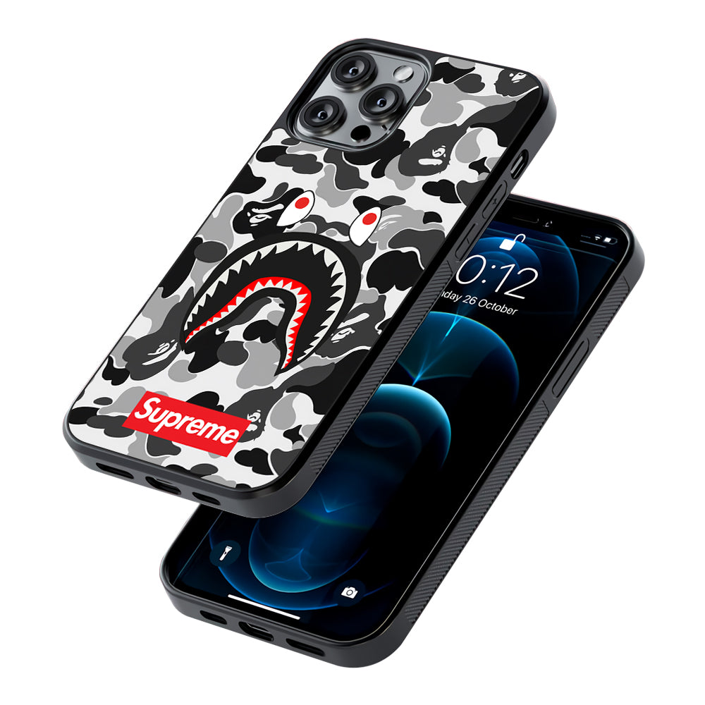 Bape Supreme Black Camo 2D Rubber Phone Case-Oxvistore