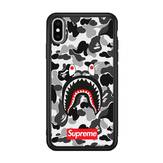 Bape Supreme Black Camo iPhone X Case-Rubber White (2D Case)-Oxvistore