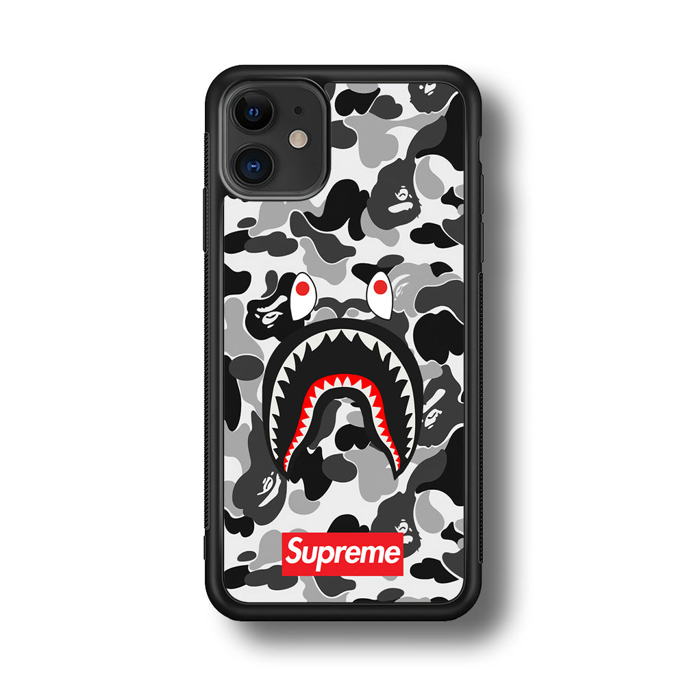 Bape Supreme Black Camo iPhone 11 Case-Rubber Black (2D Case)-Oxvistore