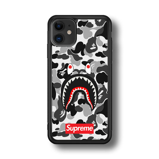 Bape Supreme Black Camo iPhone 11 Case-Rubber Black (2D Case)-Oxvistore