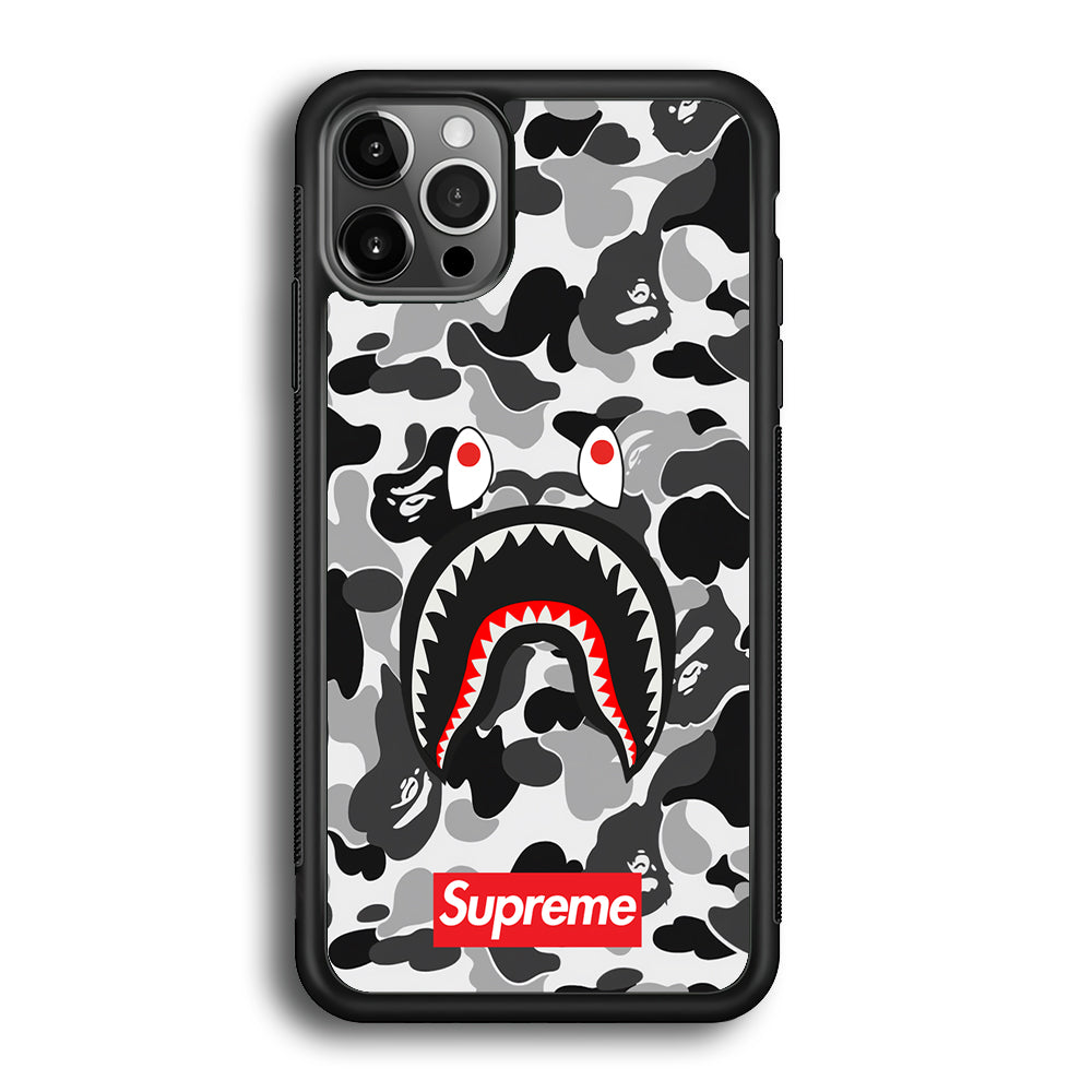 Bape Supreme Black Camo iPhone 12 Pro Max Case-Rubber Black (2D Case)-Oxvistore
