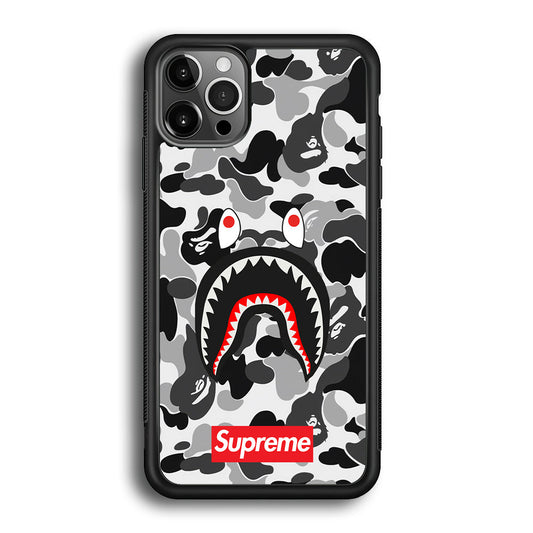 Bape Supreme Black Camo iPhone 12 Pro Max Case-Rubber Black (2D Case)-Oxvistore