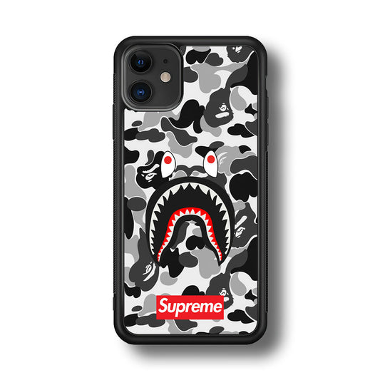 Bape Supreme Black Camo iPhone 12 Case-Rubber Black (2D Case)-Oxvistore