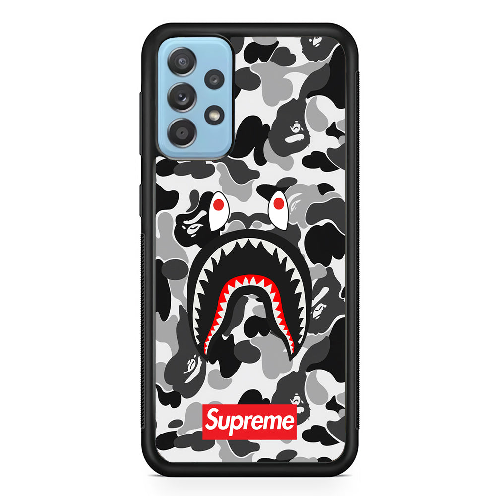 Bape Supreme Black Camo Samsung Galaxy A52 Case-Rubber Black (2D Case)-Oxvistore