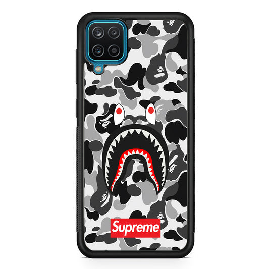 Bape Supreme Black Camo Samsung Galaxy A12 Case-Rubber Black (2D Case)-Oxvistore
