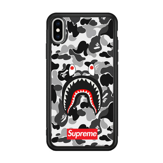 Bape Supreme Black Camo iPhone Xs Max Case-Rubber White (2D Case)-Oxvistore