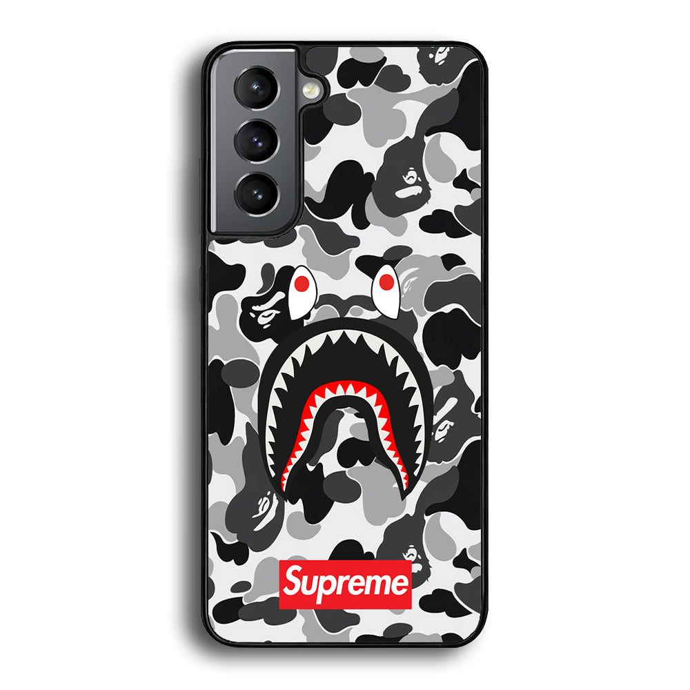 Bape Supreme Black Camo Samsung Galaxy S21 Case-Rubber Black (2D Case)-Oxvistore