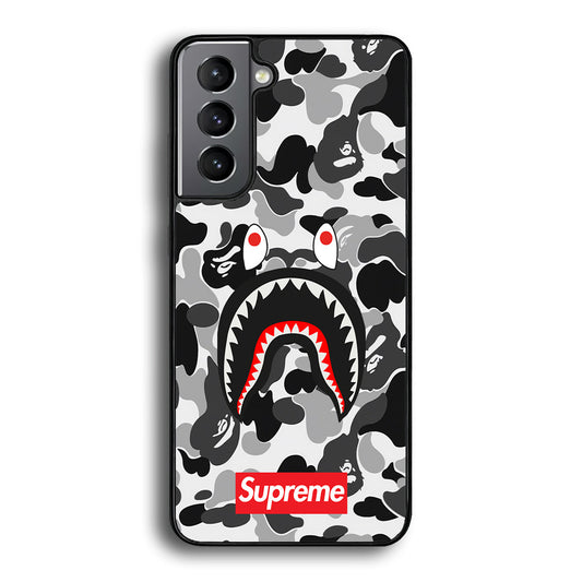 Bape Supreme Black Camo Samsung Galaxy S23 Case-Rubber Black (2D Case)-Oxvistore
