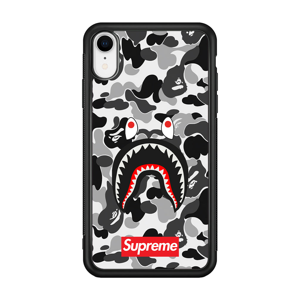 Bape Supreme Black Camo iPhone XR Case-Rubber Black (2D Case)-Oxvistore