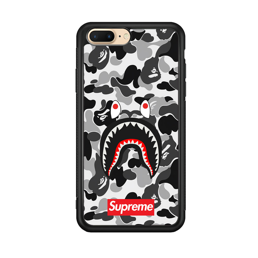 Bape Supreme Black Camo iPhone 8 Plus Case-Rubber Black (2D Case)-Oxvistore