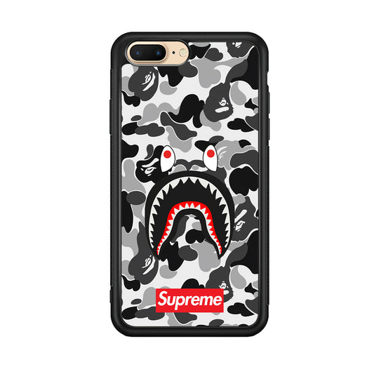 Bape Supreme Black Camo iPhone 8 Plus Case-Rubber Black (2D Case)-Oxvistore