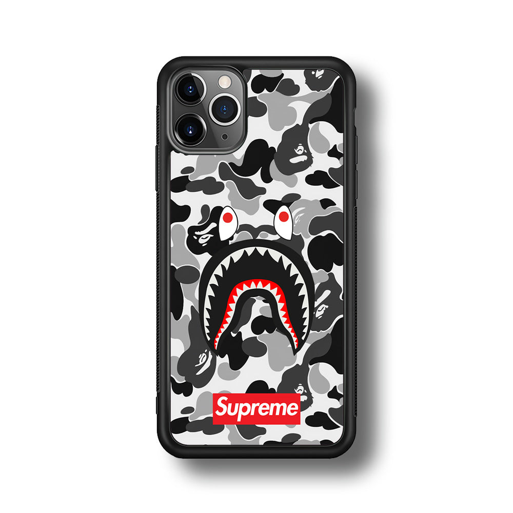 Bape Supreme Black Camo iPhone 11 Pro Case-Rubber Black (2D Case)-Oxvistore