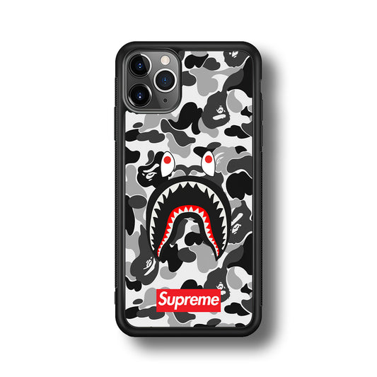 Bape Supreme Black Camo iPhone 11 Pro Case-Rubber Black (2D Case)-Oxvistore