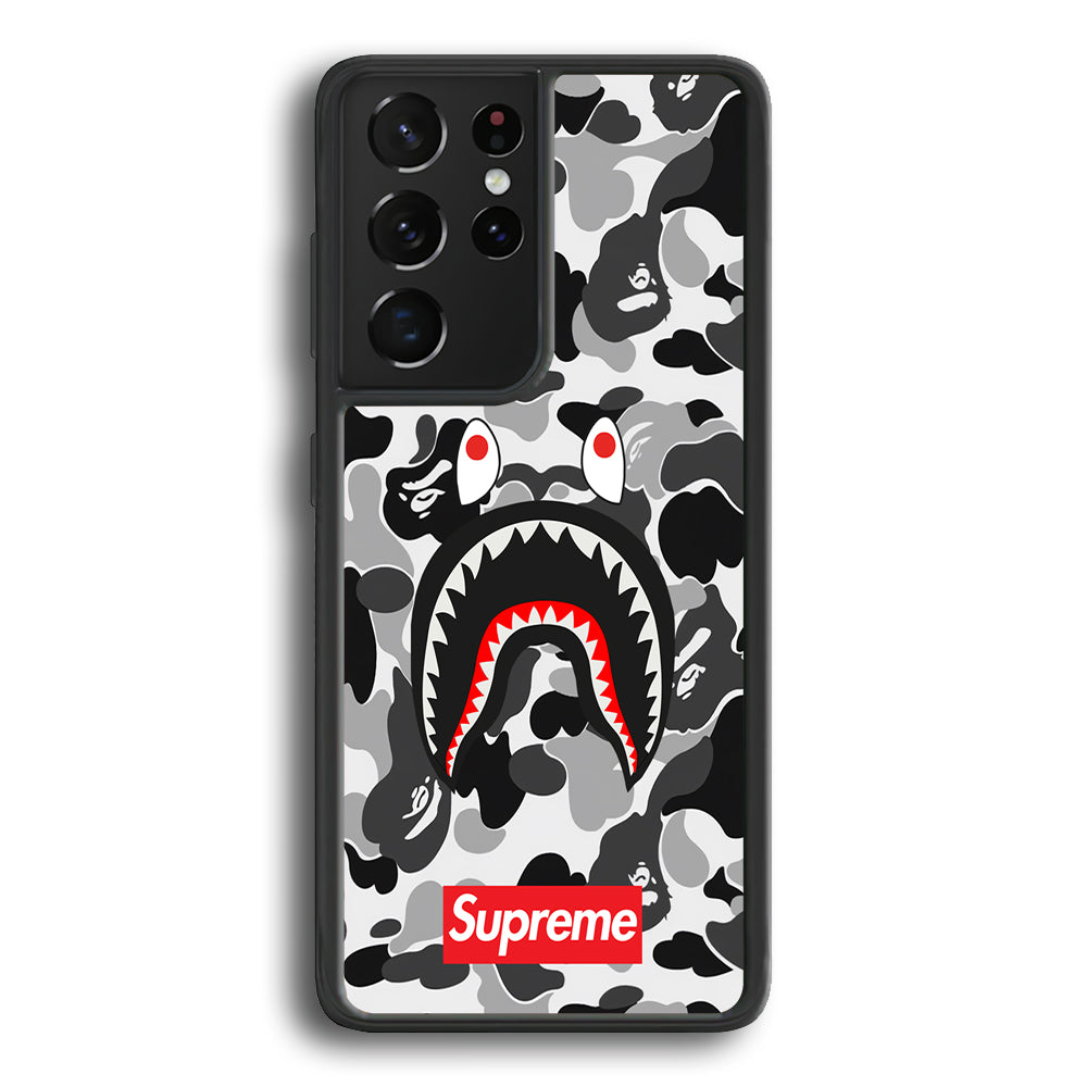 Bape Supreme Black Camo Samsung Galaxy S21 Ultra Case-Rubber Black (2D Case)-Oxvistore