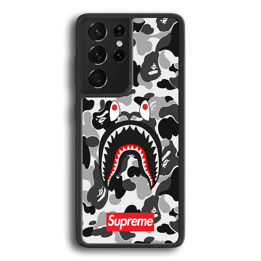 Bape Supreme Black Camo Samsung Galaxy S21 Ultra Case-Rubber Black (2D Case)-Oxvistore