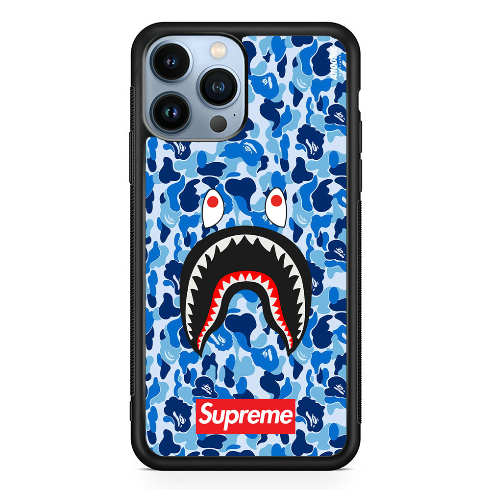 Bape Supreme Blue Camo 2D Rubber Phone Case-Black-Oxvistore